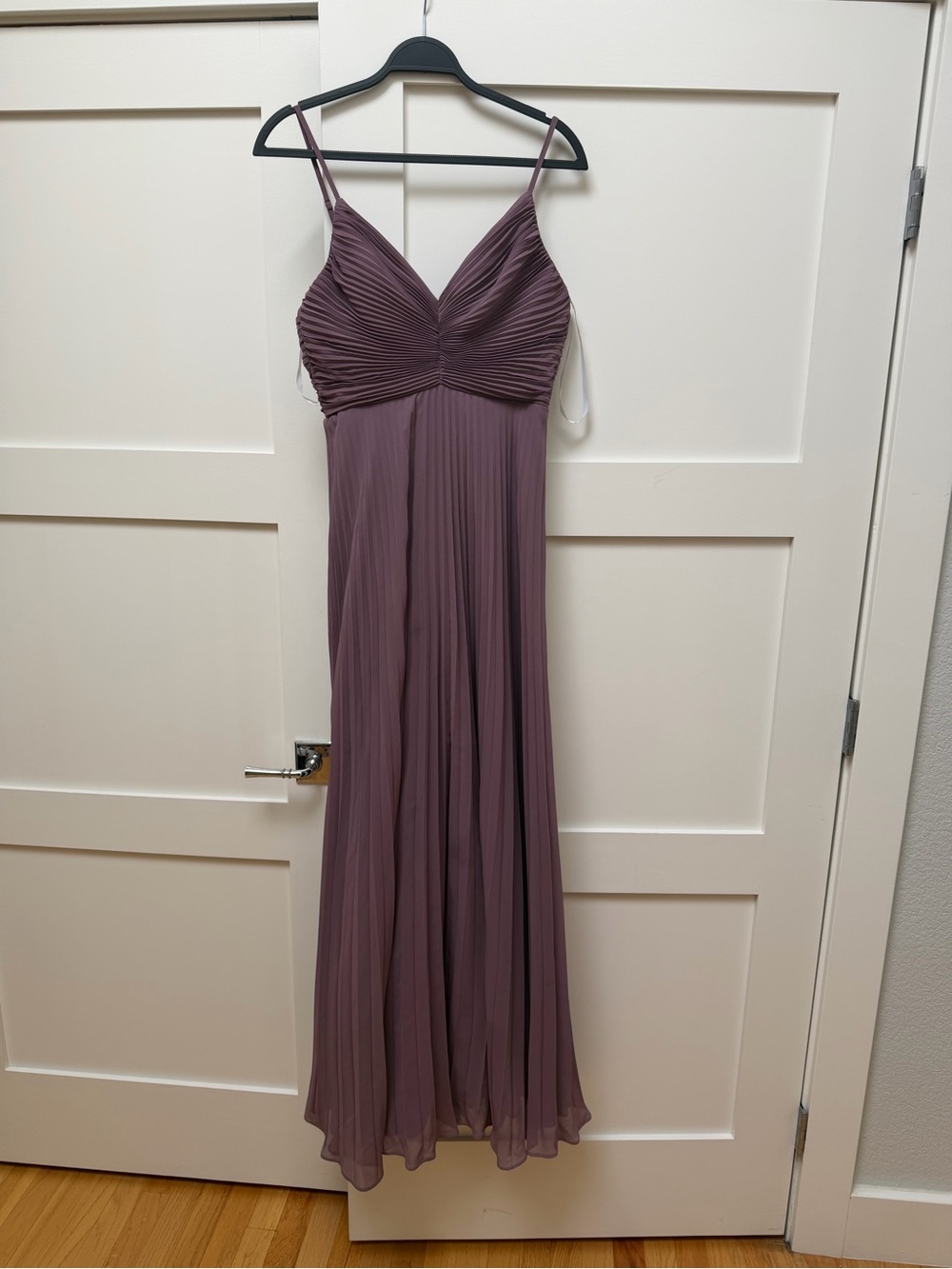 Revelry Vivian Chiffon Pleated Dress in Dusty Purple